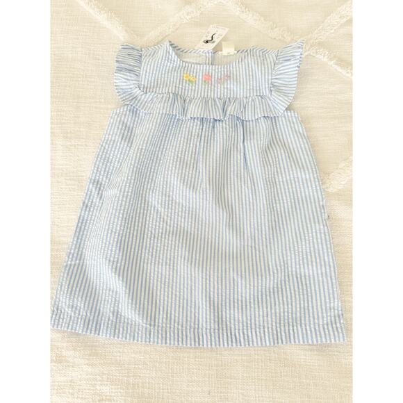 Crewcuts Factory | NWT Toddler Girls' Embroidered Seersucker Dress Blue White 3T - Picture 2 of 7